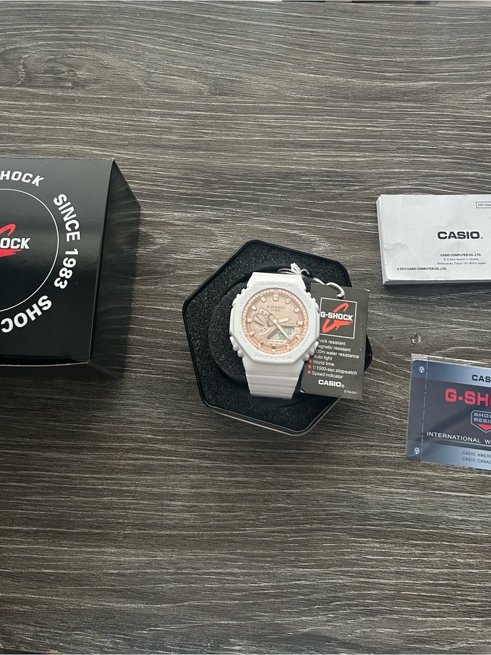 G-Shock White Resin Watch with Rose Gold Dial Accents
